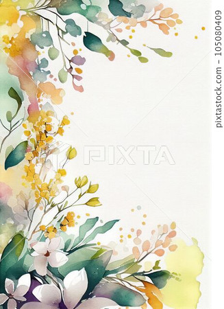 Postcard of water color flora and flower with copy space Created with Generative AI technology. Postcard of water color flora and flower with copy space Created with Generative AI technology. 105080409