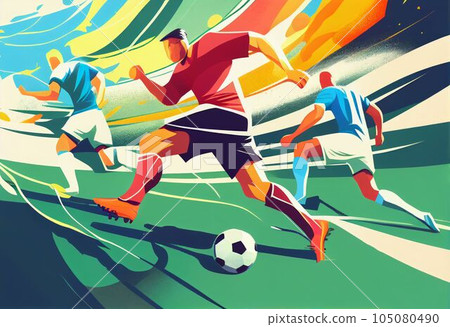 Illustration of football players are competing on the field Created with Generative AI technology. Illustration of football players are competing on the field Created with Generative AI technology. 105080490