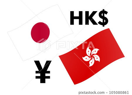 JPYHKD forex currency pair vector illustration. Japanese and Hongkong flag, with Yen and Dollar symbol. JPYHKD forex currency pair vector illustration. Japanese and Hongkong flag, with Yen and Dollar symbol. 105080861