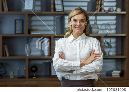 Portrait of mature experienced female boss, - Stock Photo