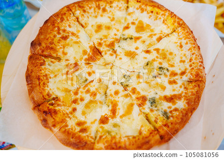 Appetizing cheese pizza. A dish of Italian cuisine. Appetizing cheese pizza. A dish of Italian cuisine. 105081056