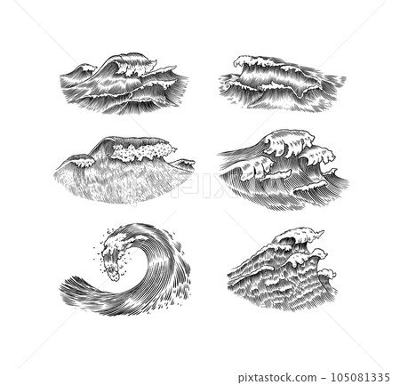 Atlantic tidal waves. Vintage old engraved hand drawn labels. Marine and nautical or sea, ocean Atlantic tidal waves. Vintage old engraved hand drawn labels. Marine and nautical or sea, ocean 105081335