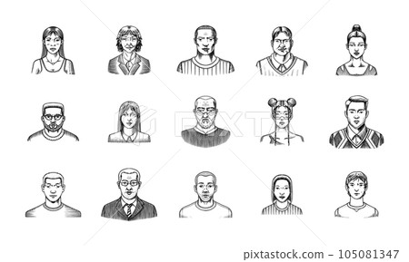 Human Avatars Collection. Diverse faces of people. Characters set. Happy emotions. Portrait for Human Avatars Collection. Diverse faces of people. Characters set. Happy emotions. Portrait for 105081347