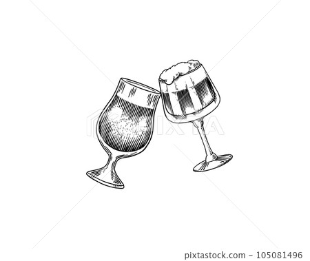 Cheers toast. Beer festival. Vintage Alcoholic. Mug with drink. American banner or poster. Party and Cheers toast. Beer festival. Vintage Alcoholic. Mug with drink. American banner or poster. Party and 105081496