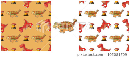 Dinosaurs of the Jurassic period. Hand drawn Set dinosaurs seamless pattern Dinosaurs of the Jurassic period. Hand drawn Set dinosaurs seamless pattern 105081709