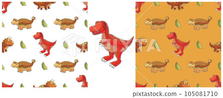 Dinosaurs of the Jurassic period. Hand drawn Set dinosaurs seamless pattern Dinosaurs of the Jurassic period. Hand drawn Set dinosaurs seamless pattern 105081710