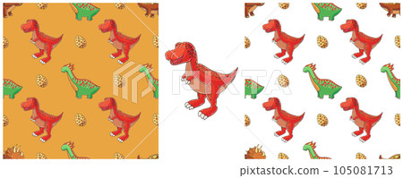 Dinosaurs of the Jurassic period. Hand drawn Set dinosaurs seamless pattern Dinosaurs of the Jurassic period. Hand drawn Set dinosaurs seamless pattern 105081713