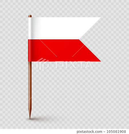 Polish toothpick flag. Souvenir from Poland. Wooden toothpick with paper flag. Location mark, map pointer. Blank mockup for advertising and promotions. Vector illustration Polish toothpick flag. Souvenir from Poland. Wooden toothpick with paper flag. Location mark, map pointer. Blank mockup for advertising and promotions. Vector illustration 105081908