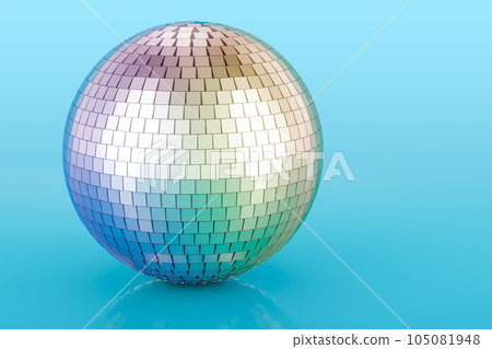 Mirror disco ball on blue background, 3D rendering 105081948