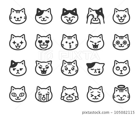 Cute cat face emoji vector icon set with various expressions Cute cat face emoji vector icon set with various expressions 105082115