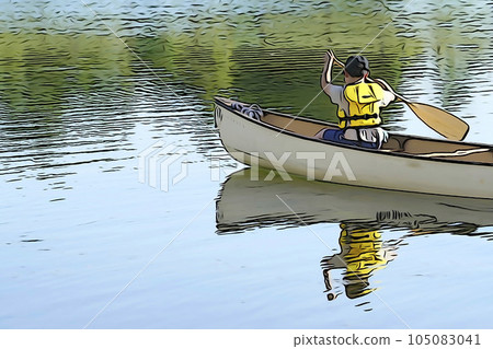 柔和的風格“孩子們享受劃獨木舟”插圖圖像 105083041