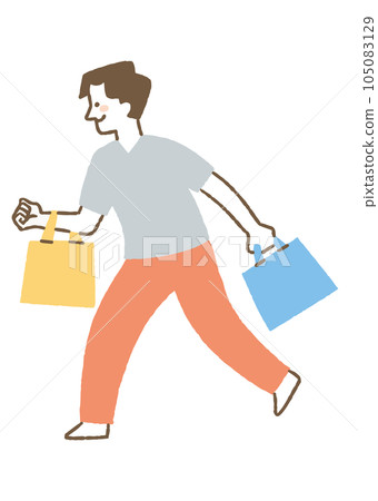 A man running with a shopping bag_color 105083129