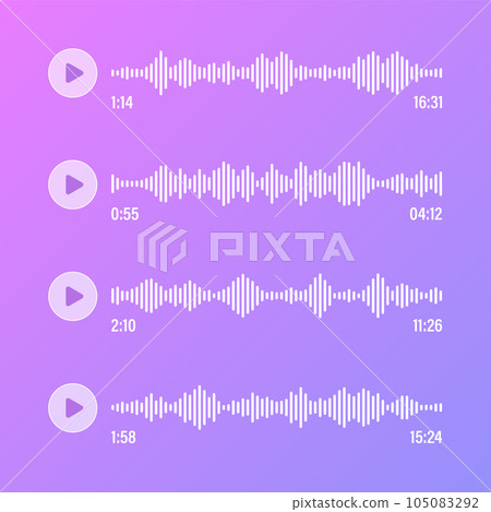 Voice, audio message, transparent speech bubbles. SMS text frame. Social media chat or messaging app conversation. Voice assistant, recorder. Sound wave pattern. Vector illustration 105083292
