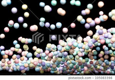 Styrofoam mini ball fly explosion, Pastel foam mini balls float explode, abstract cloud fly. styrofoam pastel mini sphere balls splash throwing in Air. Black background Isolated Styrofoam mini ball fly explosion, Pastel foam mini balls float explode, abstract cloud fly. styrofoam pastel mini sphere balls splash throwing in Air. Black background Isolated 105083398