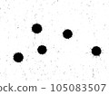Five dots of round traces of ink dropped on paper from a dropper 105083507