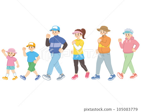 A family walking energetically A family enjoying walking 105083779