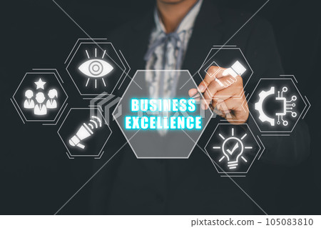 Business excellence concept, Business person hand touching business excellence icon on virtual screen. 105083810