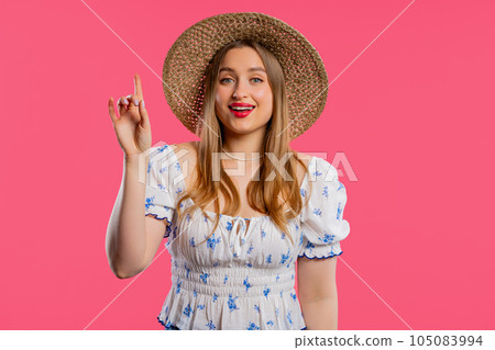 Breakthrough creative idea - happy woman having eureka moment,pointing finger up Breakthrough creative idea - happy woman having eureka moment,pointing finger up 105083994