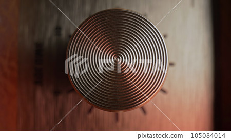 Guitar amplifier control panel. Tumblers, knobs and buttons. Macro view. 105084014