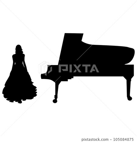 Illustration material vector of a woman and a piano silhouette before playing the piano 105084875