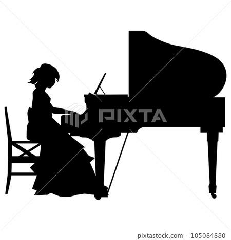Illustration material vector of a woman's silhouette playing the piano 105084880