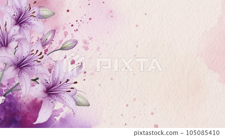 Abstract Floral Purple Stargazer Lily Flower Watercolor Background On Paper AI Generated 105085410