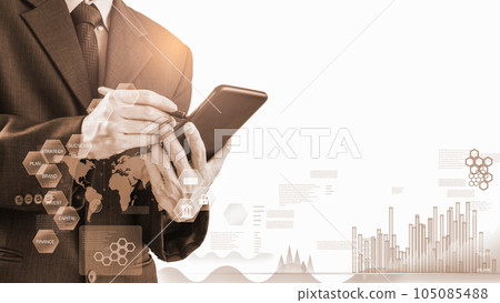 Stock market or forex trading graph and candlestick chart suitable for financial investment concept. Economy trends background for business idea and all art work design. Abstract finance background.. 105085488