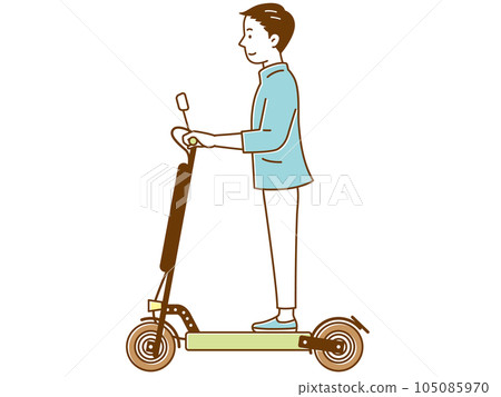 Young man riding an electric kickboard Profile Young man riding an electric kickboard Profile 105085970