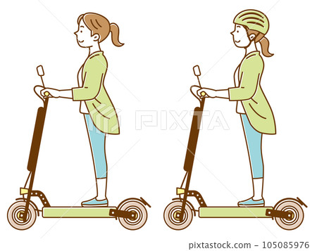Set illustration of a young woman riding an electric kickboard 105085976