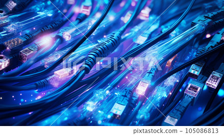 A collection of colorful Blue data cables and connectors, representing the interconnectedness of modern information systems.Sci-Fi Background A collection of colorful Blue data cables and connectors, representing the interconnectedness of modern information systems.Sci-Fi Background 105086813