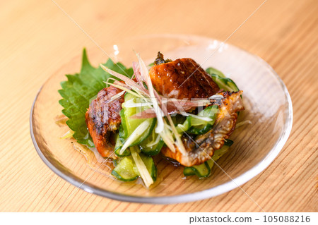 Uzaku (vinegared cucumber and eel) with Japanese ginger and ginger Uzaku (vinegared cucumber and eel) with Japanese ginger and ginger 105088216