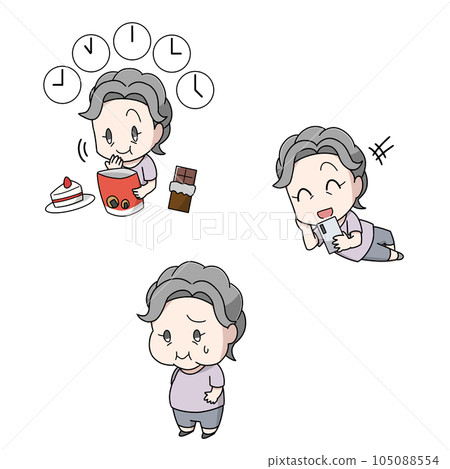 Illustration 3 patterns of the cause of diabetes, elderly women Illustration 3 patterns of the cause of diabetes, elderly women 105088554