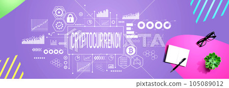 Cryptocurrency with notebook and pen 105089012