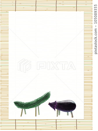 Japanese Obon festival horse and bamboo blind background vertical hand-painted copy space Japanese Obon festival horse and bamboo blind background vertical hand-painted copy space 105089355