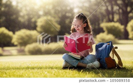 Girl with backpack is going to school Girl with backpack is going to school 105089358