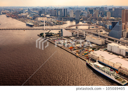 Aerial view of Odaiba Harbor in Tokyo, Japan Aerial view of Odaiba Harbor in Tokyo, Japan 105089405