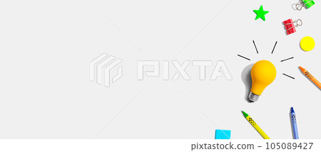 Idea light bulb with school supplies - flat lay 105089427