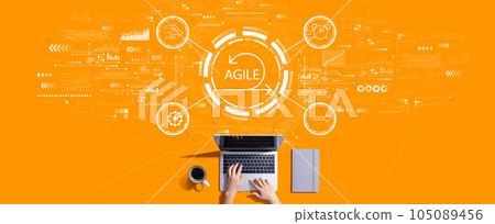 Agile concept with person working with laptop Agile concept with person working with laptop 105089456