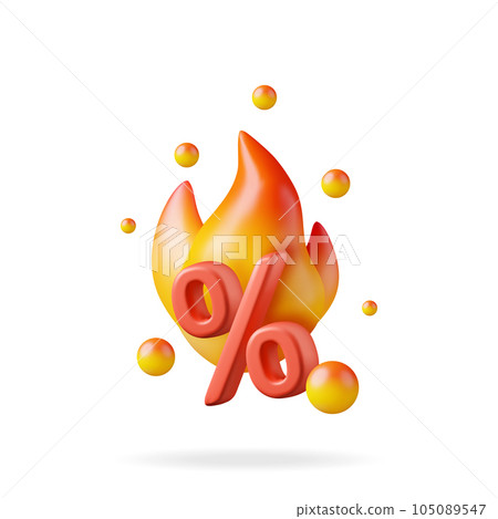 3D Percent Sign and Fire Flame Icon 3D Percent Sign and Fire Flame Icon 105089547