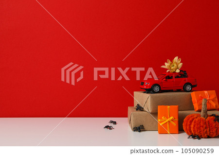 Autumn or fall travel and vacation concept with car Autumn or fall travel and vacation concept with car 105090259