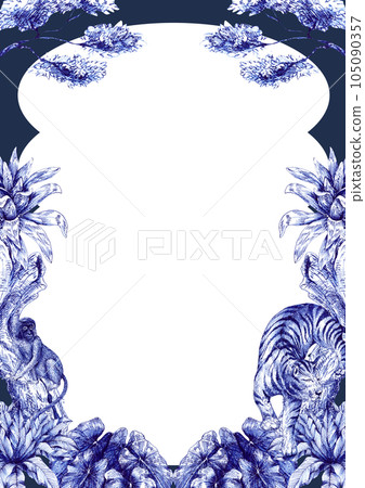 Blue tropical frame with animal and plant png Blue tropical frame with animal and plant png 105090357