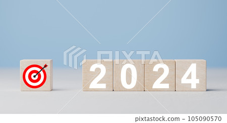 2024 Goal. Business growth concept in 2024. Business goals and achievement. Sustainable development. Wooden cubes inscripted 2024. Starting to new year. 105090570