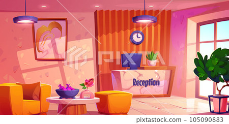 Hotel reception and lobby room interior vector Hotel reception and lobby room interior vector 105090883