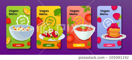 Set of mobile banners for advertising a vegan menu Set of mobile banners for advertising a vegan menu 105091192