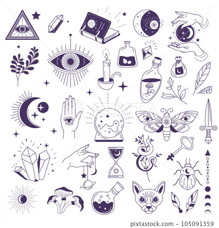 Magic and mystic, symbols of witchcraft and occult Magic and mystic, symbols of witchcraft and occult 105091359