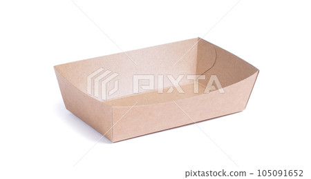 Recycled paper trays for snacks, isolated on white Recycled paper trays for snacks, isolated on white 105091652