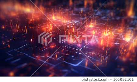 Futuristic digital technology and innovation background with colorful glowing neon. Futuristic cyberspace background. Futuristic technology style. Generative AI. 105092101