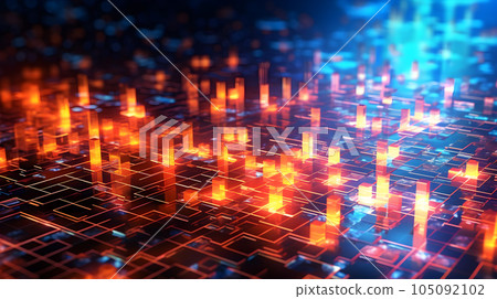 Futuristic digital technology and innovation background with colorful glowing neon. Futuristic cyberspace background. Futuristic technology style. Generative AI. 105092102