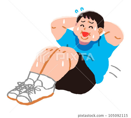 肥胖男子微笑著做仰臥起坐 肥胖男子微笑著做仰臥起坐 105092115