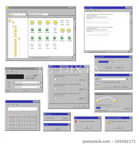 Windows on computer screen, info on monitor vector Windows on computer screen, info on monitor vector 105092171